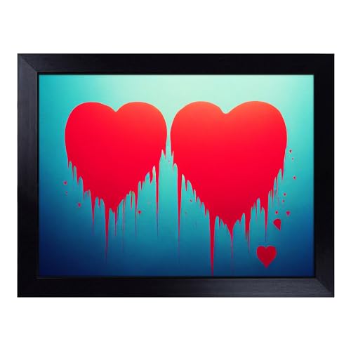 Lap Tray with Bean Bag Cushion, Love Heart Graffiti Art Abstract - Handmade in the UK, Raised Wooden Edge, Padded Cushion, Heat-Resistant Wipe-Clean Surface, for Meals, Laptops and Crafts