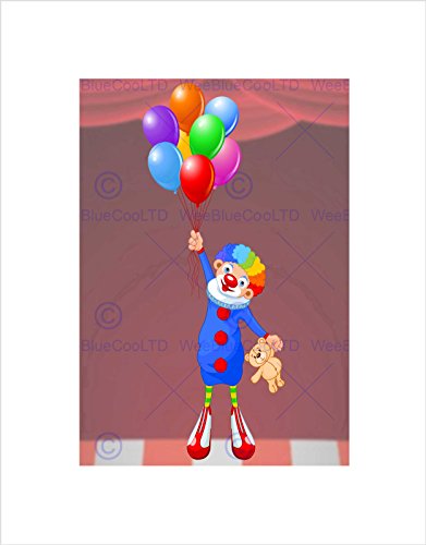 Wee Blue Coo Nursery Circus Clown Balloon Float Teddy Bear Funny Kids Art Wall Art Print