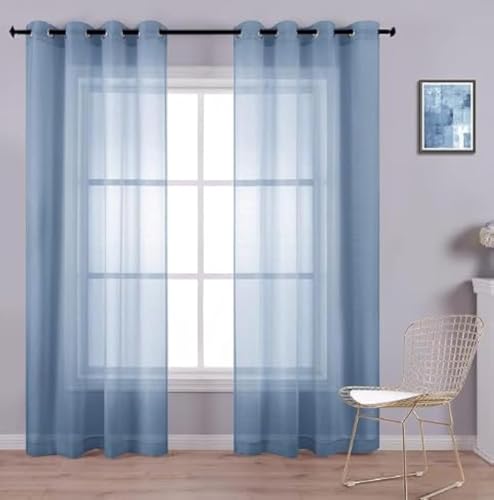 KOUFALL Dusty Blue Grommet Faux Linen Sheer Curtains 52x120 Inch Length