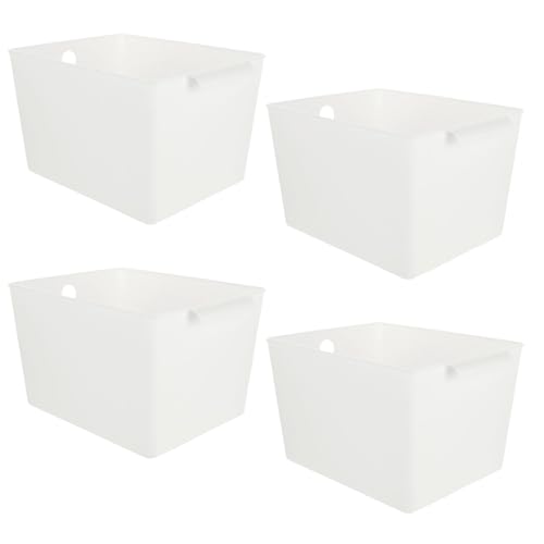 ASelected 4Pcs Plastic Storage Boxes With Handle White Box 26X19X15Cm Cupboard Storage Boxes Plastic Storage Basket Kitchen Cupboard Home And Office,White, Large
