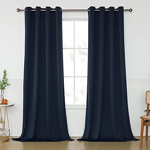 KEQIAOSUOCAI Navy Blue Blackout Curtains 108 Inches Long for Living Room Bedroom - Grommet Room Darkening Drapes Thermal Insulated Navy Curtain Panels for 2 Story Houes, Set of 2, 52W x 108L