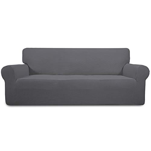 Easy-Going Stretch Sofa Slipcover 1-Piece Couch Sofa Cover Furniture Protector Soft with Elastic Bottom for Kids, Spandex Jacquard Fabric Small Checks(Sofa,Gray)