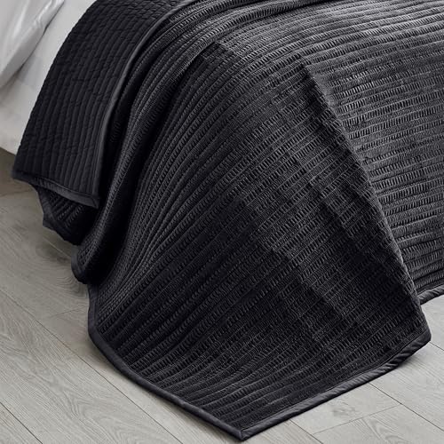 Catherine Lansfield Velvet Pinsonic Quilted 220x220cm Bedspread Black