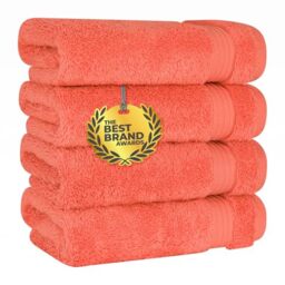 Cotton Paradise Hand Towels for Bathroom, 100% Cotton Turkish 4 Piece Hand Towel Set, Soft Absorbent Face Towels Clearance Set, Coral Hand Towels