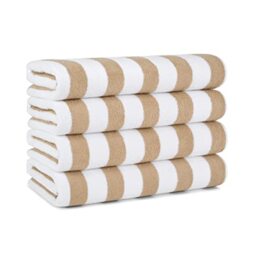 Arkwright Striped Beach Towels (30x60, 4 Pack) - 100% Cotton Perfect Pool Towels, Bath Towels (Beige)