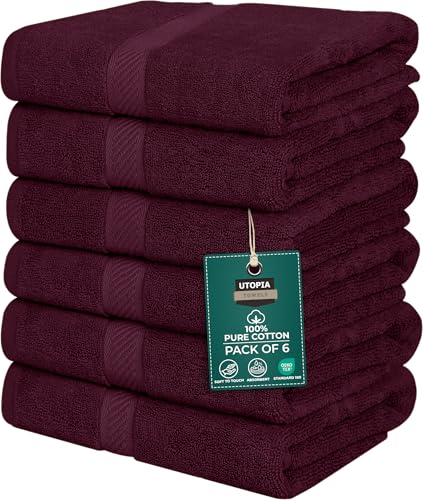 Utopia Towels - 6 Pack Bath Towel Set, 100% Ring Spun Cotton (60 x 120 CM) Medium Lightweight and Highly Absorbent Quick Drying Towels, Premium Towels for Hotel, Spa and Bathroom (Burgundy)