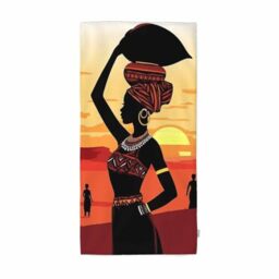 oFloral African Women Painting Art Hand Towels Cotton Washcloths,Woman Walking On The Sunset Desert Soft Absorbent Towels for Bath/Yoga/Golf/Hair/Face Towel for Men/Women/Girl/Boys 15X30 Inch