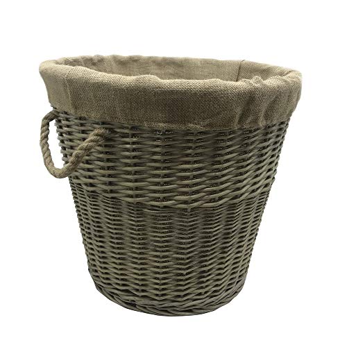 JVL Antiques Wash Canvas Lined Round Log Basket with Rope Handles, Medium