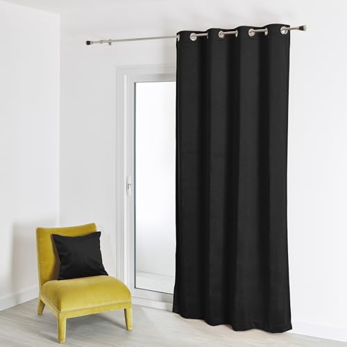 HomeMaison.com Felted Curtain in Plain Velour, Black, 135 x 260 cm