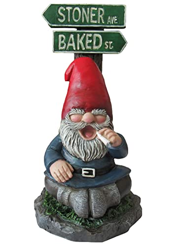 "World of Wonders Take The High Road Gnome Sign - Porch Decoration Garden Gnome Statue - Stoner Ave. Baked St Novelty Garden Patio Funny Decor - 7"""