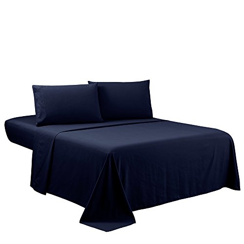 Sfoothome Queen Sheets Set - Navy Blue Hotel Luxury 4-Piece Bed Set, Extra Deep Pocket, 1800 Series Bedding Set, Wrinkle & Fade Resistant, Sheet & Pillow Case Set (Queen, Navy Blue)