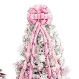 Hismir Christmas Tree Topper - Large Christmas Bow with Glitter Streamer and Patterned Ribbon, Decorative Bows for Xmas Tree Wreath Door Festival Home Decor (Pink Snowflake)