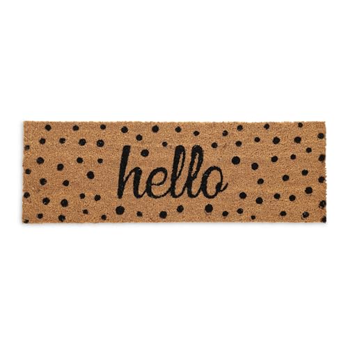 Relaxdays Coconut Doormat, Anti-Slip, Welcome Mat for Indoor & Outdoor, Hello Print, 1.5 x 75 x 25 cm, Natural/Black
