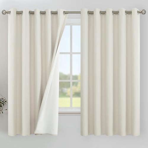YoungsTex Linen 100% Blackout Curtains 63 Inch Length for Bedroom, Full Room Darkening Thermal Insulated Window Drapes Extra Wide with Grommet for Living Room, 2 Panels, 60 X 63 Inch