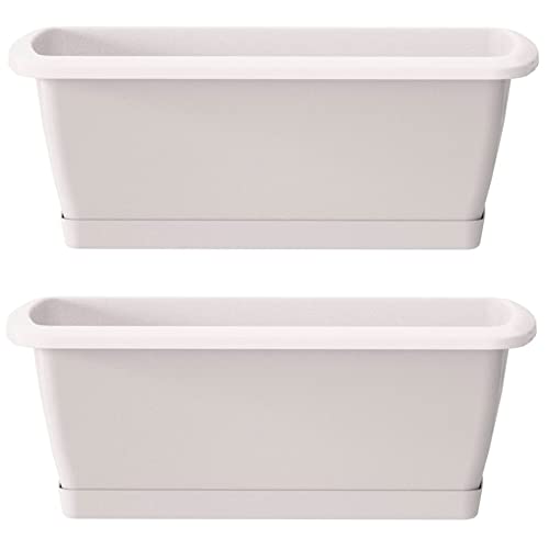WELLHOME MOBILIARIO & DECORACI??N 2X Respana Planter with Plastic Support in White Colour 78.6 (Length) x 18.4 (Width) x 14.5 (Height) cm