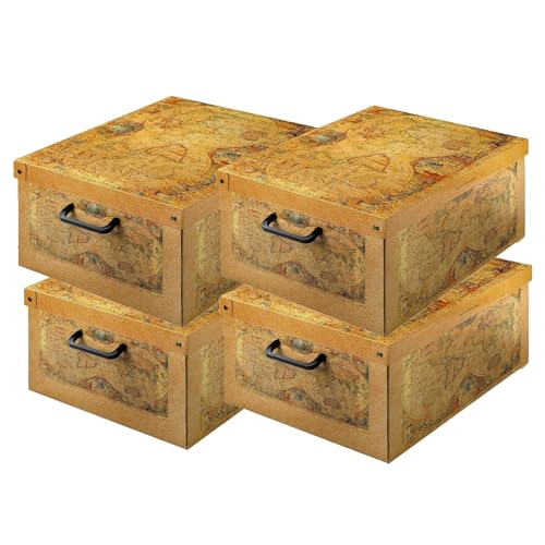 Lavatelli Set of 4 Cardboard Storage Boxes with Lid World Map 25x35x17.5cm - Storage baskets in cardboard with lid, set of 4 boxes of 25x35x17.5 cm, for clothes and blankets. Made in Italy