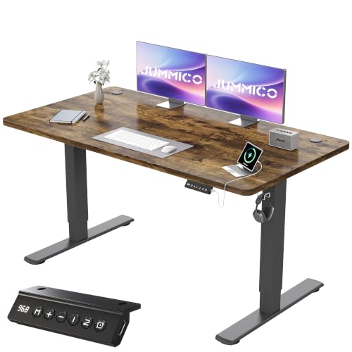 JUMMICO Electric Desk Standing Desk Height Adjustable Desk 140x60cm Brown