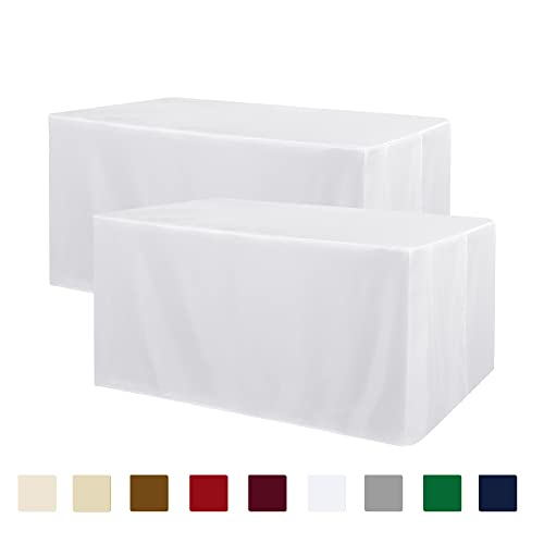 Obstal 2 Pack Table Clothes for 8 Foot Rectangle Tables - Water Resistant Washable Fabric Polyester Rectangle Table Cover Protector for Wedding, Banquet and Trade Shows, 96L x 30W Inches, White