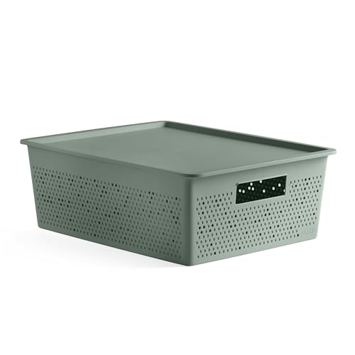 TATAY Storage Basket Bohol 12 L Optimal Ventilation Modular Storage Design - Storage Basket Household - Dimensions 30x39x13.5 cm - BPA-Free Material - Recycled Plastic Material - Stackable Design, Green
