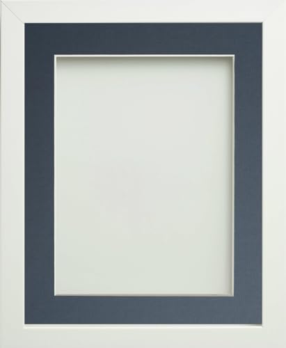 Frame Company Connolly Range White Wooden Picture Photo Frame with Blue Mount 9x7 for pic size 6x4 *Choice of Sizes*