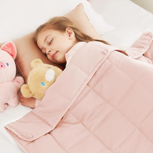 "CuteKing Weighted Blanket (5lbs, 36""x48"", Pink) Heavy Blanket for 40-60lbs, Weighted Blanket for Cooling & Heating with Premium Glass Beads, Soft Thick Blanket All-Season"