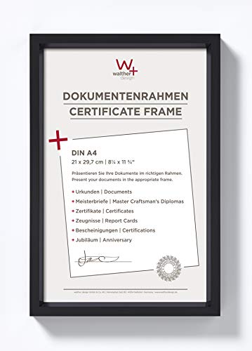walther design Picture Frame Black 21 x 29,7 cm (DIN A4) with PassepArtout, Steel Style Plastic Frame ES130B
