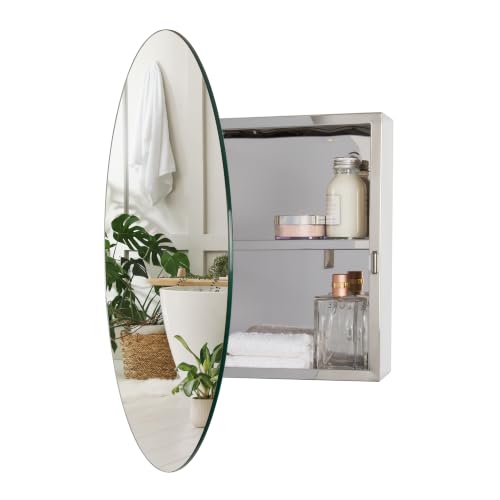 Croydex Severn 50 x 50cm Round Bathroom Mirror Cabinet - Pre-Assembled