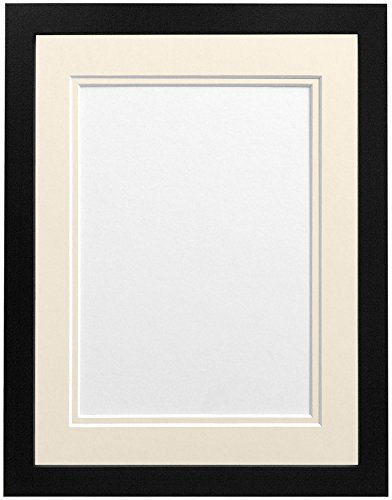 FRAMES BY POST H7 Picture Photo Frame, Wood, Black with Ivory Double Mount, A4 Image Size 9 x 6 Inch