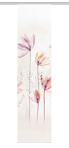 KUKAT 84067 Sliding Curtain Digital Print on Bamboo Look with Flower Motif 260 x 60 cm Natural