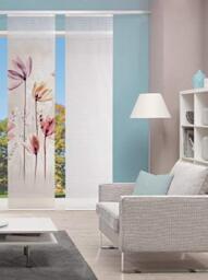 KUKAT 84067 Sliding Curtain Digital Print on Bamboo Look with Flower Motif 260 x 60 cm Natural
