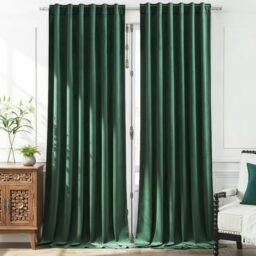 Timeper Dark Green 120 Inch - Extra Long for High Ceiling Decorative Super Soft Velvet Thermal Blackout Curtain Panel Drapes Sound Reducing, Rod Pocket Back Tab, Dark Green, 52Wx 120L, 2 Panels