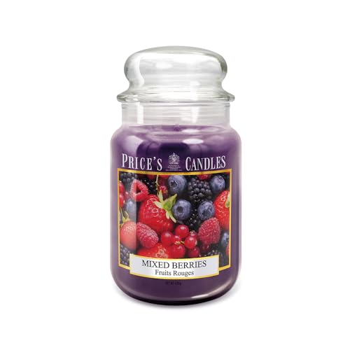 Price's Candles Large Jar Candle Mixed Berries Scented Candle Long Lasting Wax Candle in Glass Jar for Home Décor Relaxation and Everyday Fragrance Up to 150 Hours Burn Time