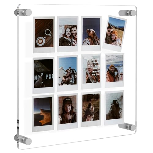 NIUBEE 8x8 Clear Acrylic Wall Mount Floating Frameless Picture Frame - Full Frame is 10.5x10.5 inch for Art Works Photography Frames-Double Panel