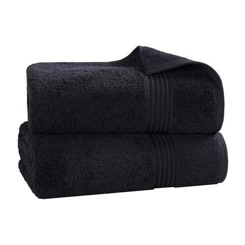 "Superior Luxurious Soft Hotel & Spa Quality Oversized Bath Sheet Set of 2, Made Long-Staple Combed Cotton - Black, 34"" x 68"" each"