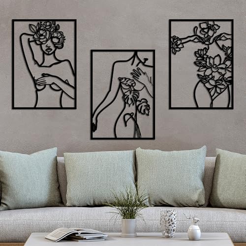 Stylish Black Decorative Metal Wall Accessory (3 Pieces), 50 x 70 cm, 100% Metal, 1.5 mm Thick, Perfect for Modern Home Decor & Gallery Walls