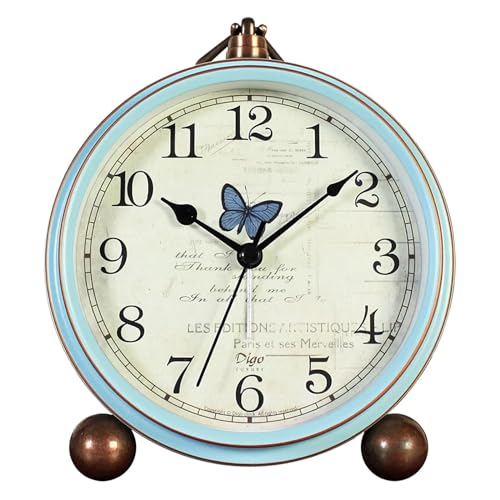 "Maxspace 5.2"" Small Alarm Clock, Retro Table Desk Alarm Clock Non-Ticking & Battery Operated with Quartz Movement HD Glass Clock for Bedroom Living Room Kids (Butterfly)"