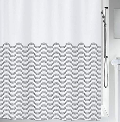Spirella 180 x 200 cm, Black Vagues Collection, Textile Shower Curtain, 100% Polyester