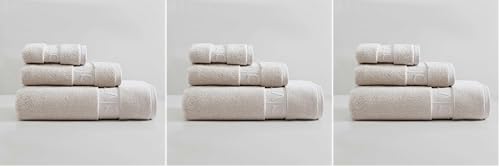 Calvin Klein - Bath Towels, Super Soft Premium Cotton Towels with Zero Twist Construction, Oeko-Tex Certified (Iconic Solid Beige, 3-Piece) (Pack of 3)