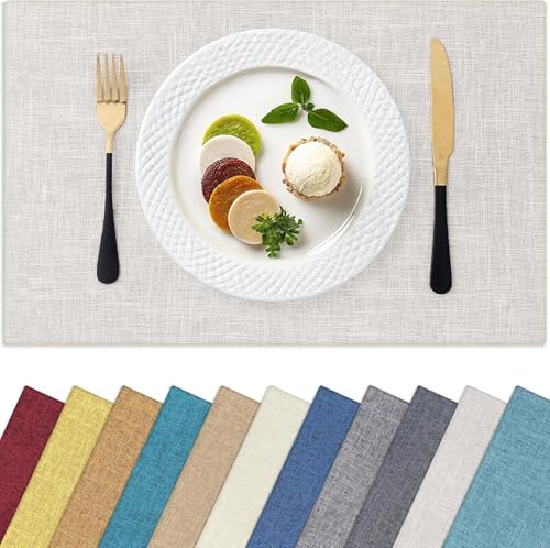 "Homaxy Cloths Placemats for Dining Table Set of 8, Heat Resistant Washable Cotton Linen Blend Table Mats, Easy to Clean Place Mats for Indoor Outdoor Party Kitchen Decoration, 13"" x 19"", Beige"