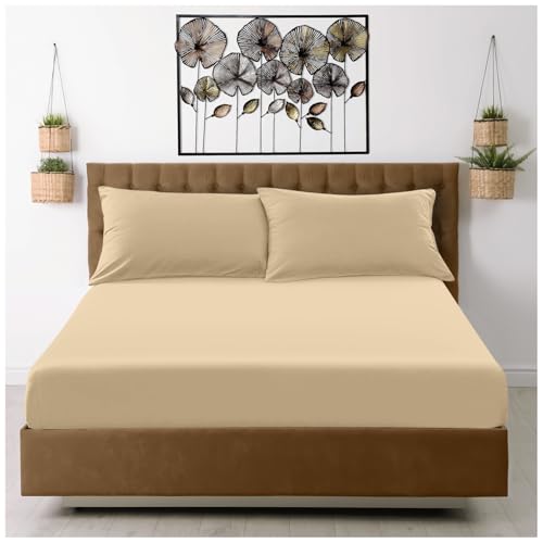GC GAVENO CAVAILIA Fitted Sheet Single Bed (91 x 190cm) - Beige Bedding Sheets - Plain Dyed Microfiber Bed Sheets Single - (10 inch) 25cm Deep Pocket Bottom Sheet - Easycare - Wrinkle & Fade Resistant