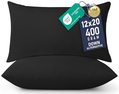 Utopia Bedding Throw Pillows Insert (Pack of 2, Black) - 12 x 20 Inches Bed and Couch Pillows - Indoor Decorative Pillows