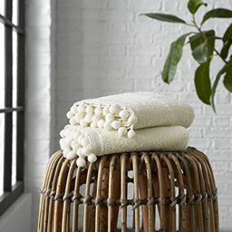 GC GAVENO CAVAILIA Luxury Pom Pom Pure Cotton 550 GSM Hand OR Bath Towels OR Ultra Soft Super Absorbent Bath Sheets, Pack of 2 Hand Towel, Cream