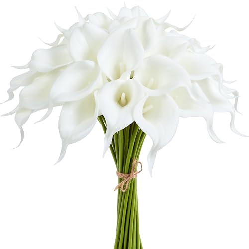 AWARDSEN 12Pcs White Calla Lily Artificial Flowers for Wedding Bouquet - Faux Real Touch Flower for Bride Bridal Shower, Spring Home Kitchen Table Decor, Fake Lilies for Centerpieces, Party Decor
