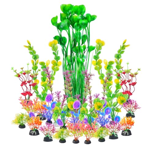 AQUANEAT 26pcs Artificial Fish Tank Plants, Multi Color Plastic Aquarium Accessories
