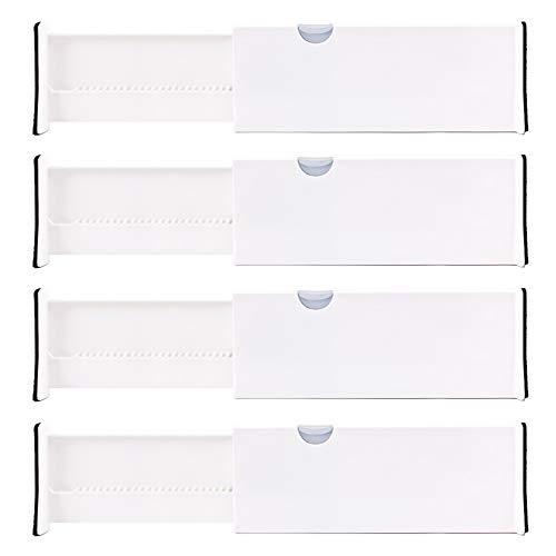 Kingrol Lawei 4-Pack Adjustable Drawer Organizer Dividers with Foam Ends - for Kitchen, Dresser, Bedroom, Bathroom, Office Storage