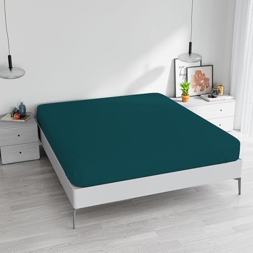 Italian Bed Linen Ki-Osa by Matteo Bosio Fitted Bottom with Corners Sheet, King Size 170 x 200 cm Verde Petrolio