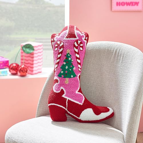 Catherine Lansfield Santa's Howdy Christmas Boot Boucle 3D Shaped Cushion Pink
