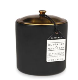Paddywax Scented Candles Minimalist Hygge Range Luxury 3-Wick Candle in Matte Ceramic Container with Lid, 425g, Bergamot + Mahogany