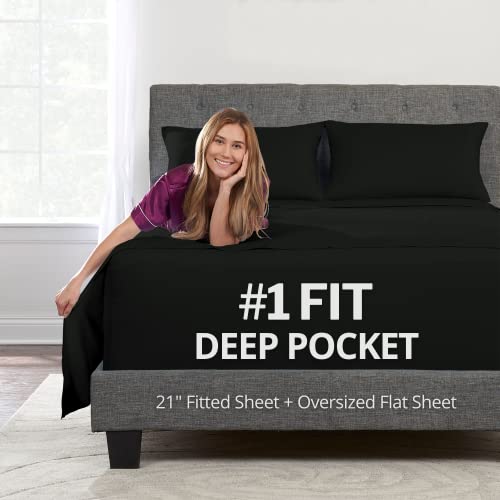 "21"" Extra Deep Pocket King Size Sheet Set [4 Piece Set] Oversized King Bed Sheets, Flat Sheet, Fitted Sheet, 2 Zipper Pillowcases, Pocket"