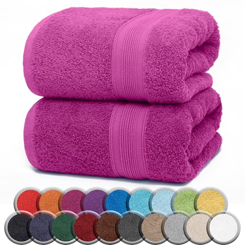 NatureMark Pack of 2 Sauna Towels/Bath Towels - Premium Quality 80 x 200 cm - Sauna Towel 100% Cotton - Colour: Pink